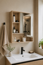 Armoire de Toilette Chêne 5 Compartiments Étagère Ajustable