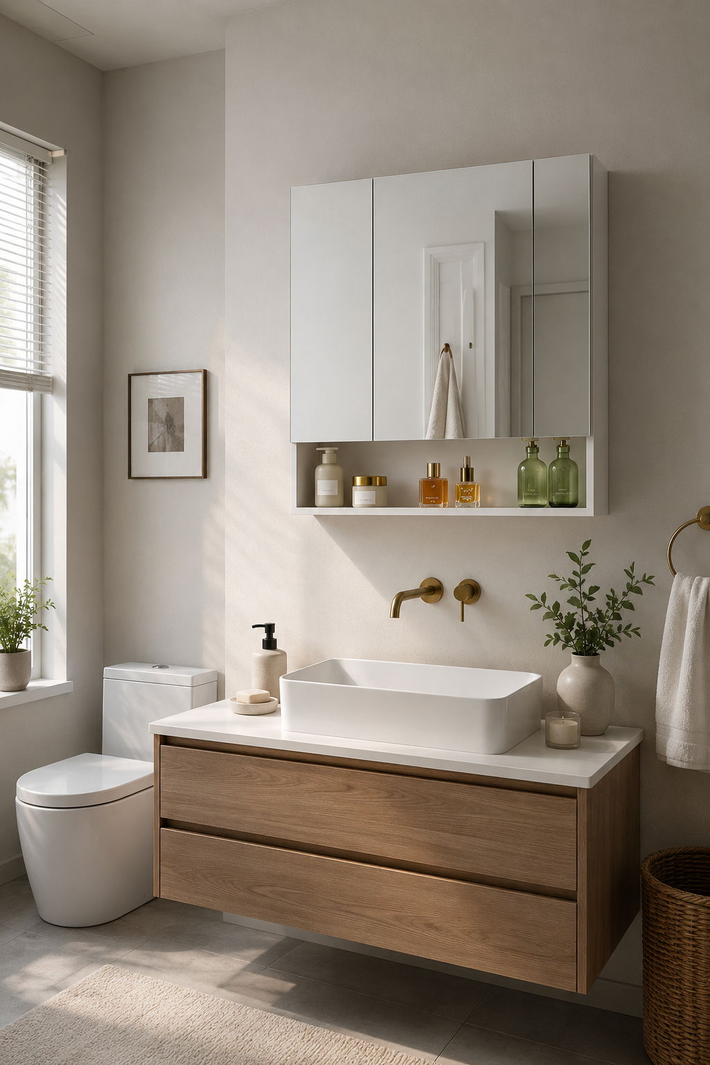 Armoire de Toilette Blanche Portes Miroir Compartiment Ouvert