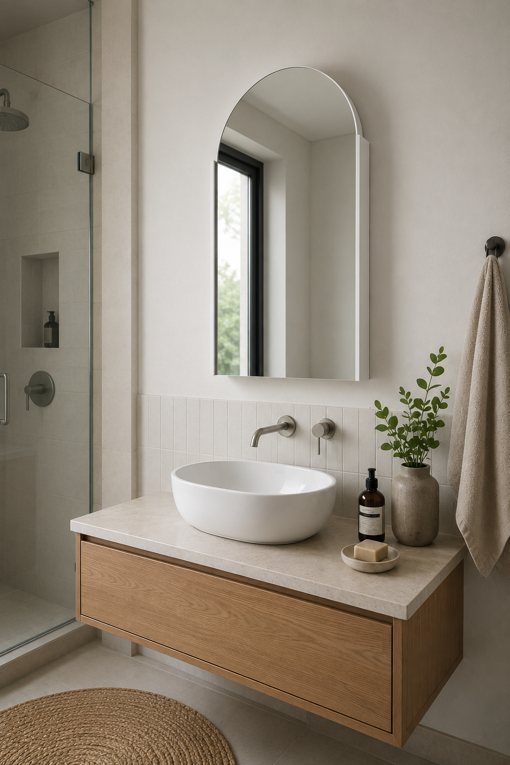 Armoire de Toilette Arche Sans Cadre Verre Ajustable Blanche