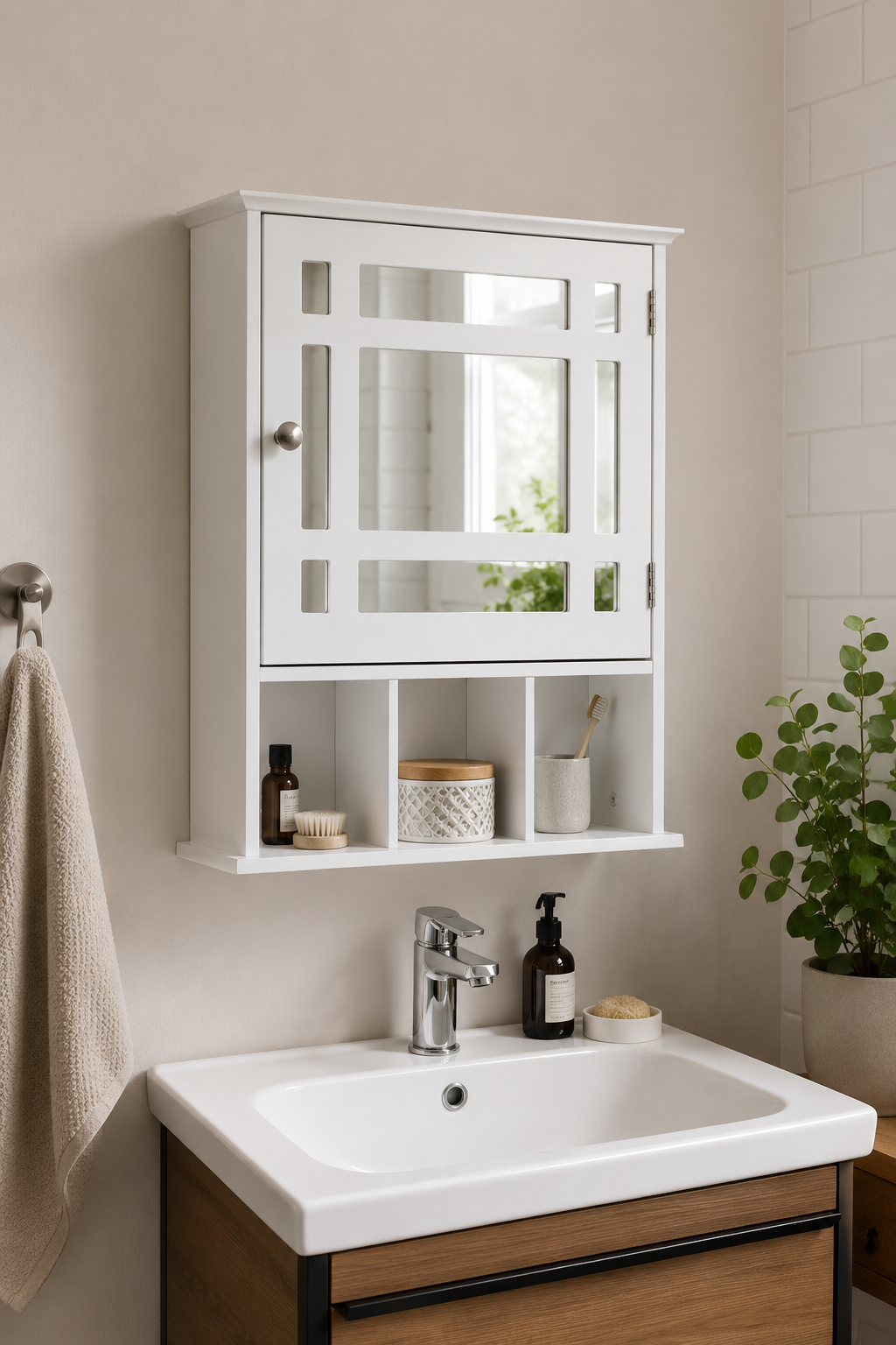 Armoire Murale Porte Miroir Blanche Rangement Salle de Bain