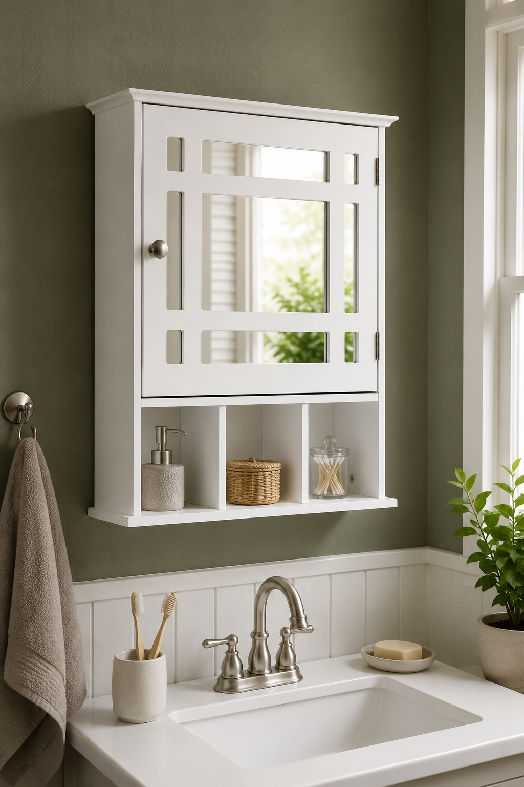 Armoire Murale Porte Miroir Blanche Rangement Salle de Bain