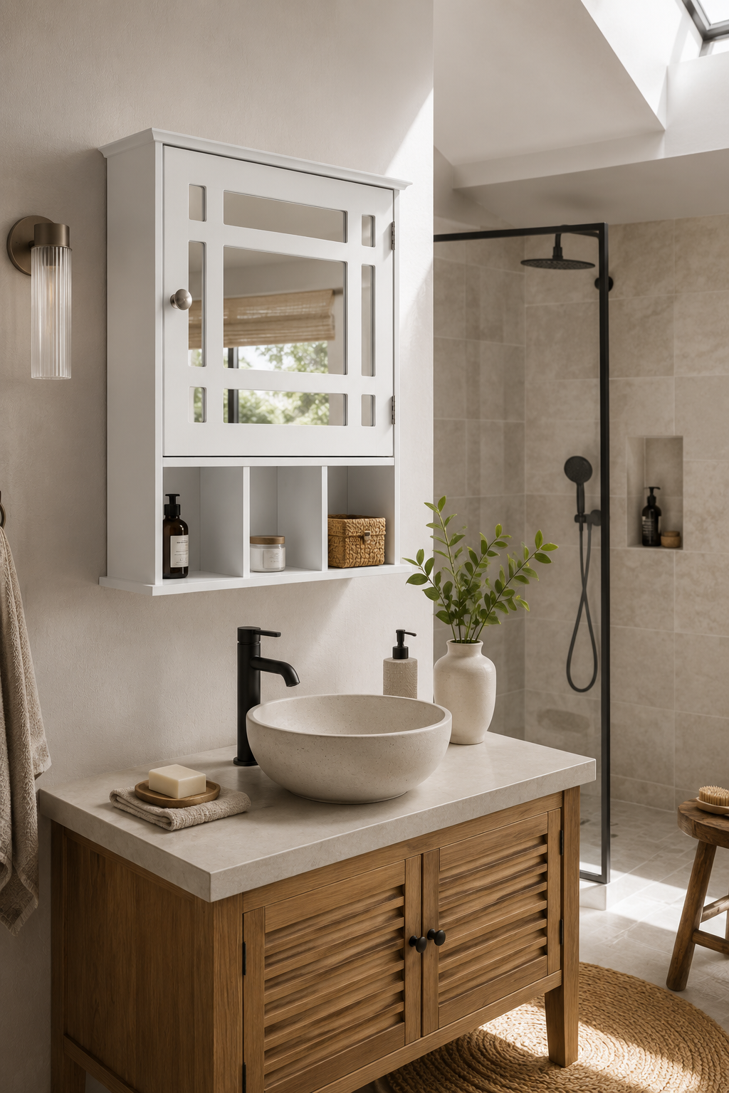 Armoire Murale Porte Miroir Blanche Rangement Salle de Bain