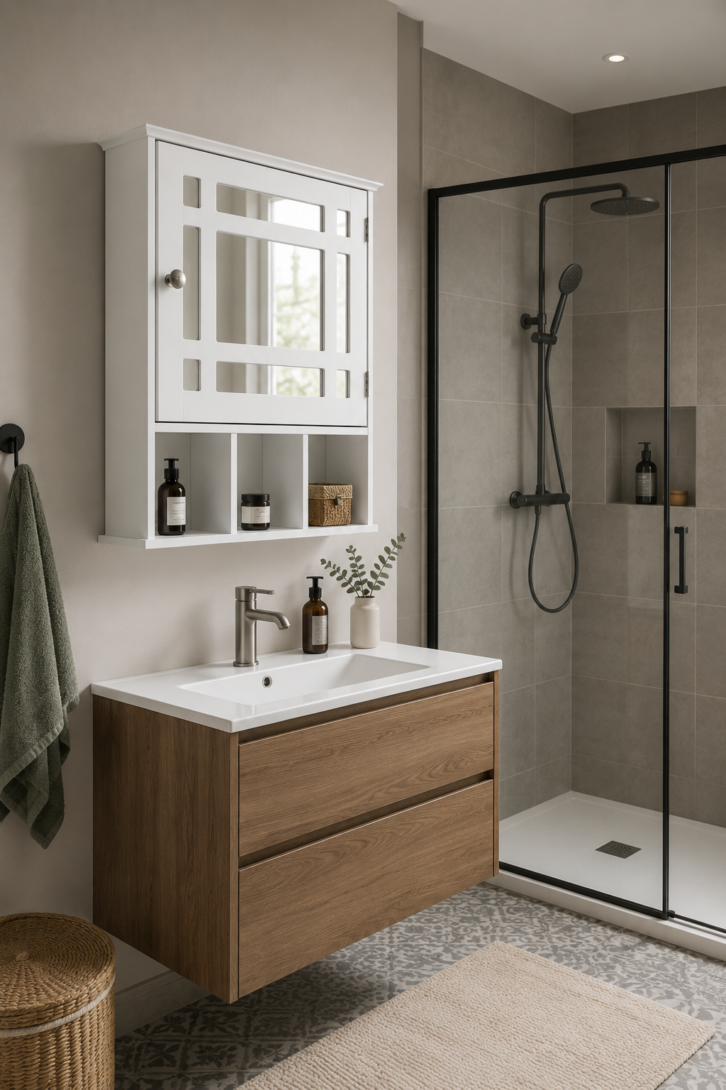Armoire Murale Porte Miroir Blanche Rangement Salle de Bain