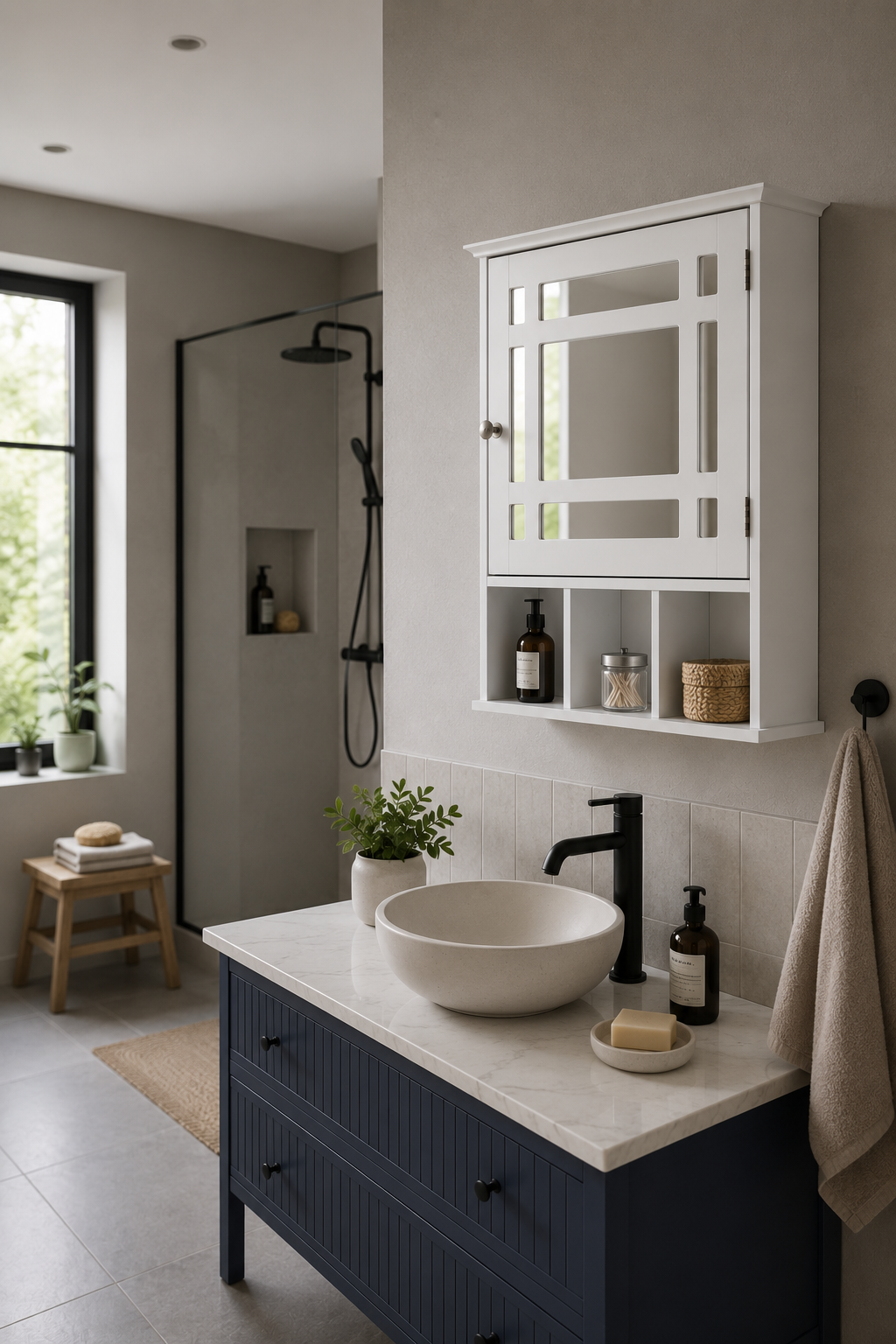 Armoire Murale Porte Miroir Blanche Rangement Salle de Bain