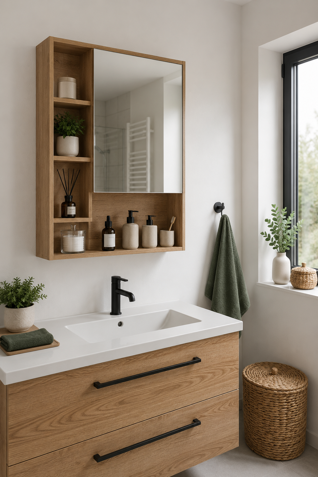 Armoire Murale Multifonction Porte Miroir Étagères Réglables