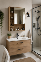 Armoire Murale Multifonction Porte Miroir Étagères Réglables