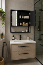 Armoire de Toilette Grand Rangement Porte Miroir 4 Coloris