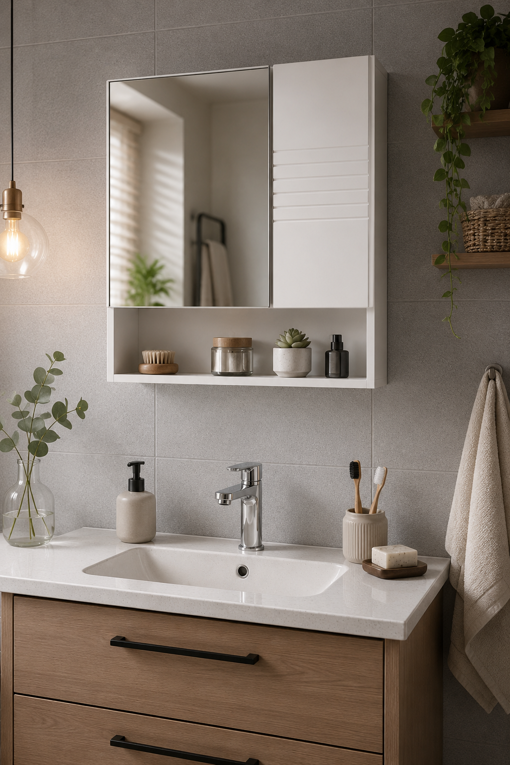 Armoire de Toilette Compacte Porte Miroir Blanche