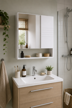 Armoire de Toilette Compacte Porte Miroir Blanche