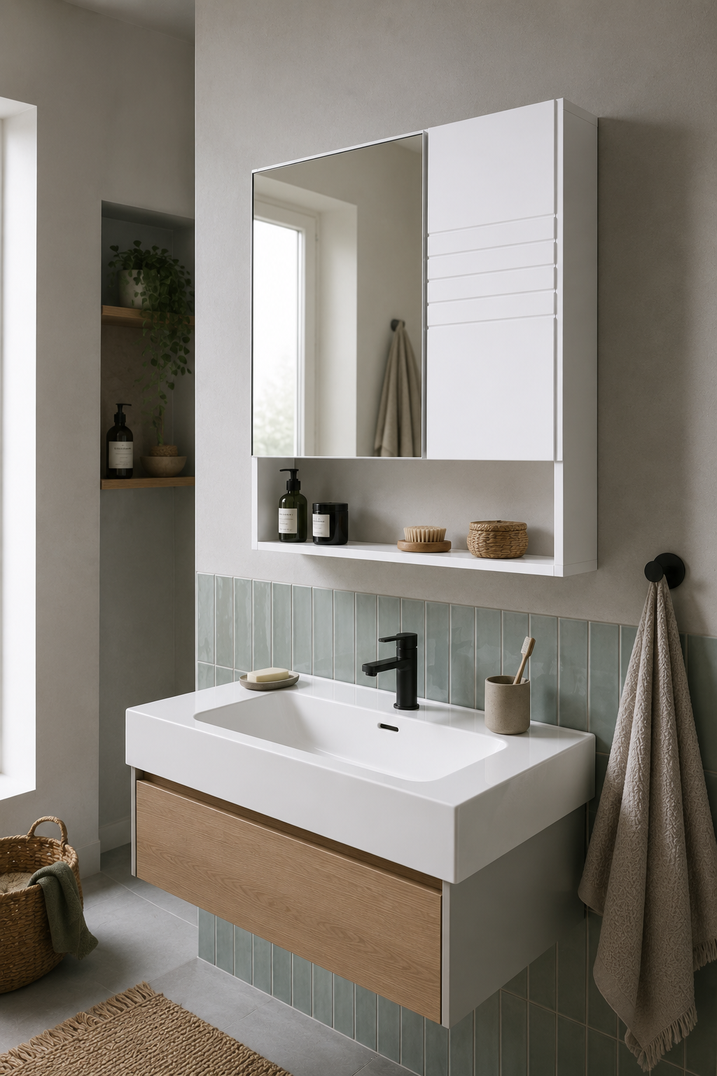Armoire de Toilette Compacte Porte Miroir Blanche