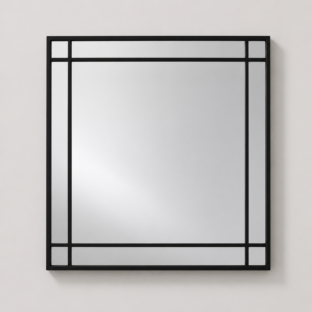 Miroir Carré Cadre Fer Noir Minimaliste