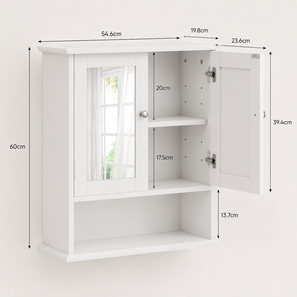 Armoire de Toilette Blanche Porte Miroir Étagère Ajustable