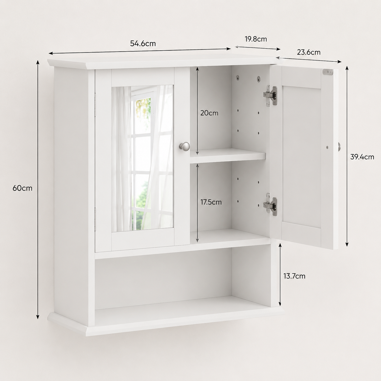 Armoire de Toilette Blanche Porte Miroir Étagère Ajustable