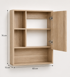 Armoire de Toilette Chêne 5 Compartiments Étagère Ajustable