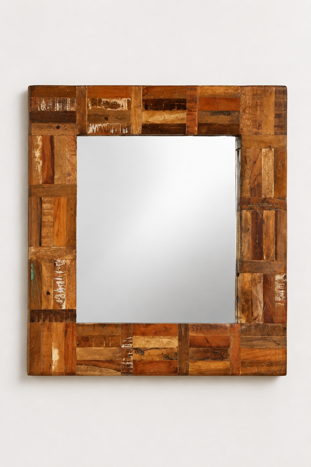 Miroir Carré Bois Recyclé Vintage Pièce Unique