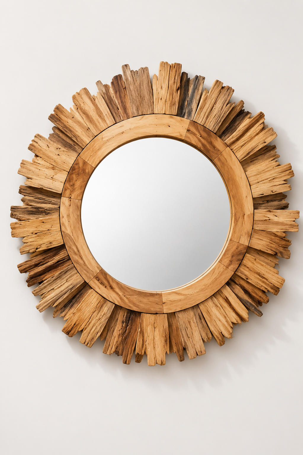 Miroir Rond Teck Massif Sculpté Pétales 2 Formats