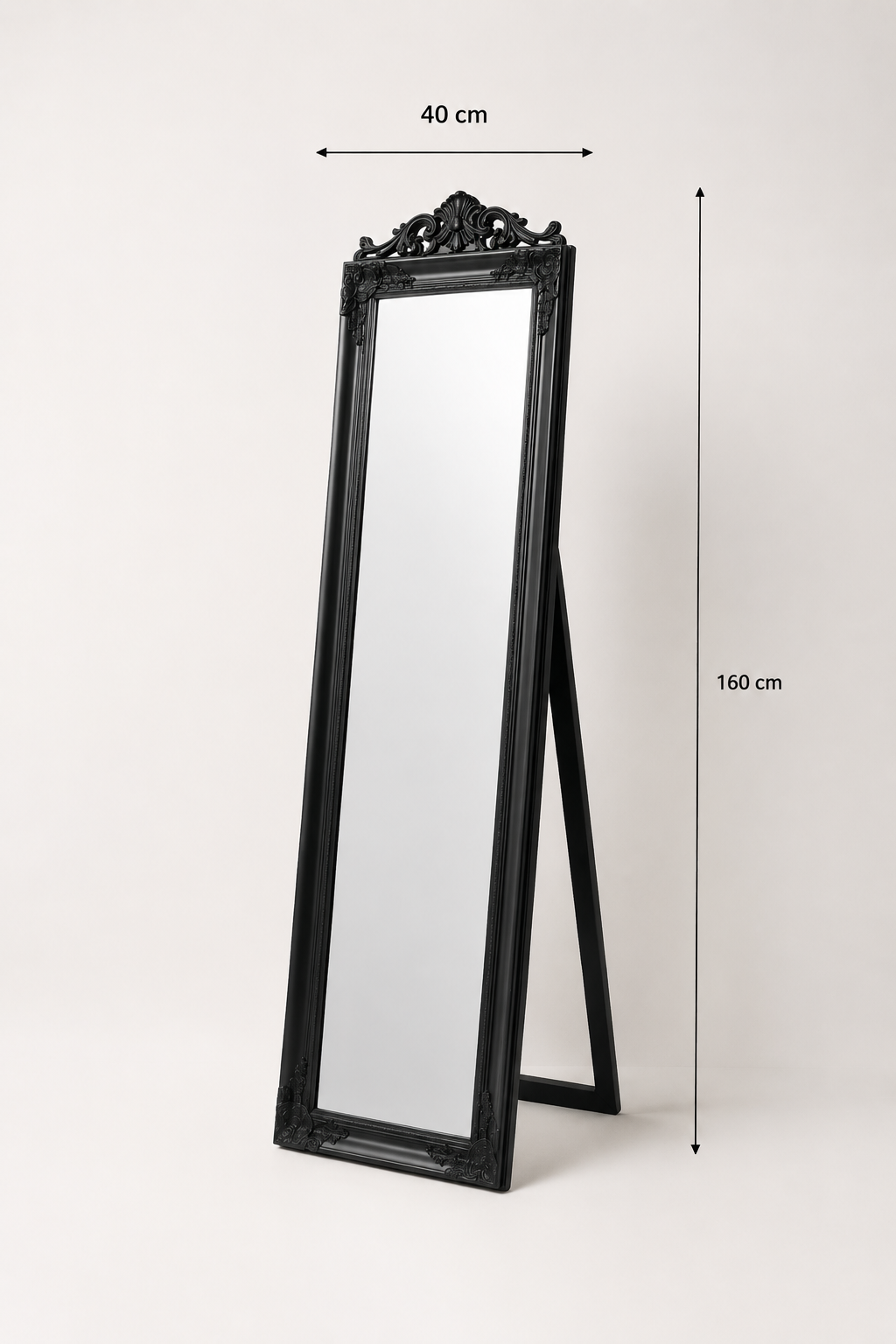Miroir Sur Pied Baroque Noir Cadre Sculpté