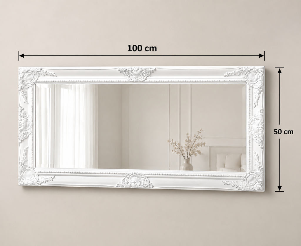 Miroir Baroque Blanc Cadre Ornemental Relief