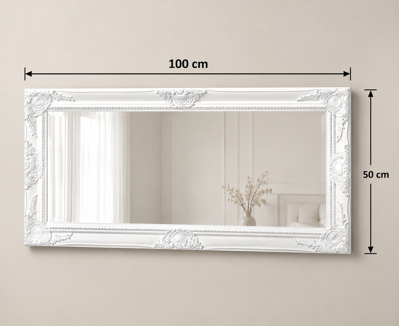 Miroir Baroque Blanc Cadre Ornemental Relief