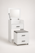 Coiffeuse Bois Blanc Miroir Rabattable 2 Tiroirs Tabouret