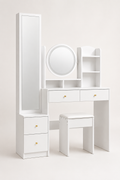 Coiffeuse 4-en-1 Miroir LED Pleine Longueur 4 Tiroirs Tabouret