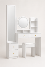 Coiffeuse 4-en-1 Miroir LED Pleine Longueur 4 Tiroirs Tabouret