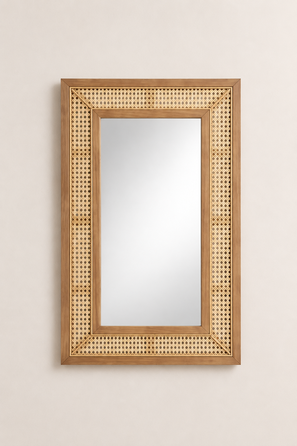 Miroir Rectangulaire Rotin Bois Double Pose