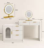 Coiffeuse Extensible Plateau Verre Miroir LED Design Cannelé