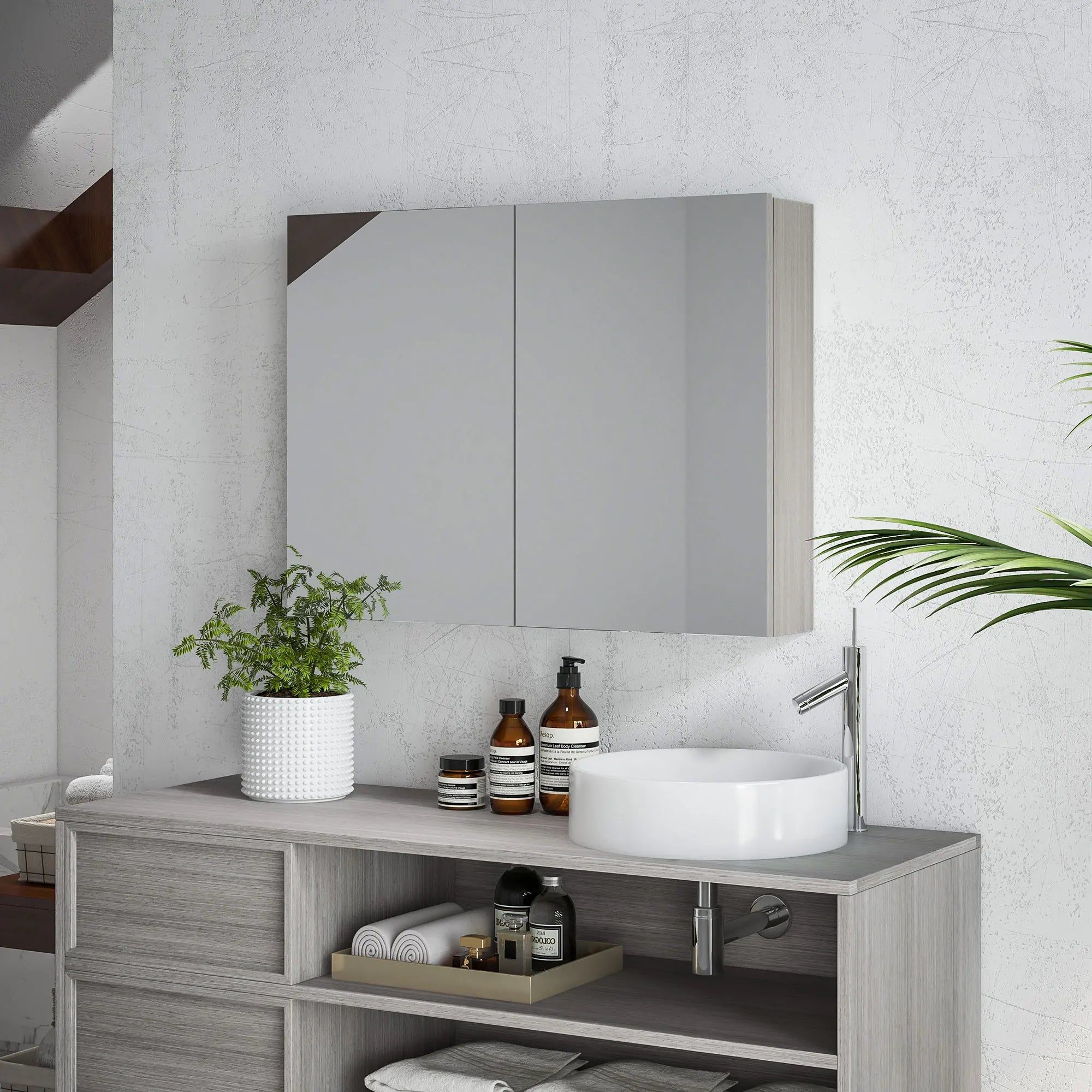 Armoire de toilette grise grand format