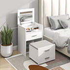 Coiffeuse blanche miroir rabattable
