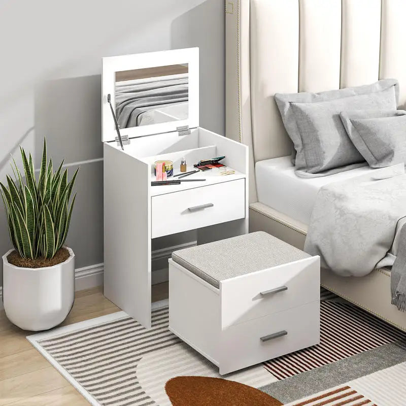 Coiffeuse blanche miroir rabattable