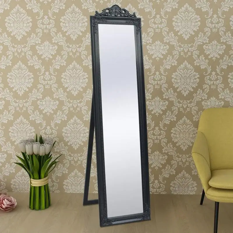 Miroir sur pied baroque noir
