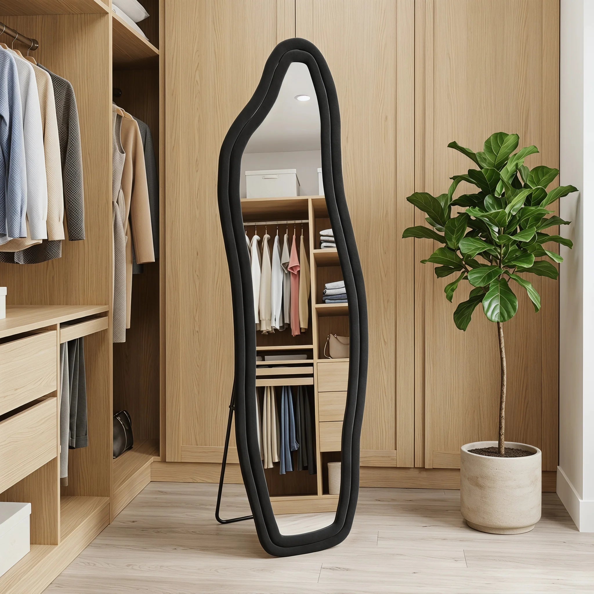 Miroir pleine longueur ondulé velours noir