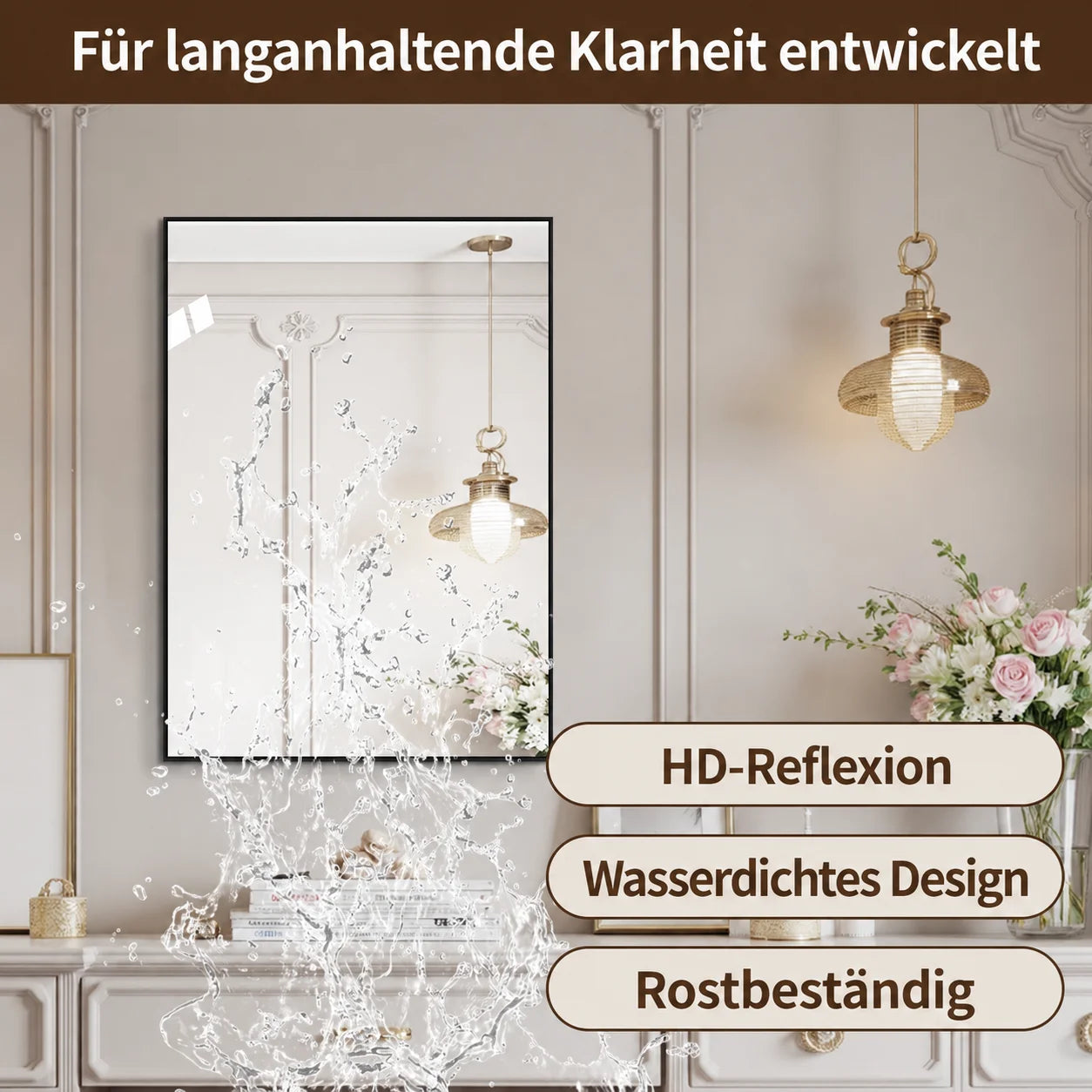 Miroir mural rectangulaire cadre aluminium noir 60x80 cm
