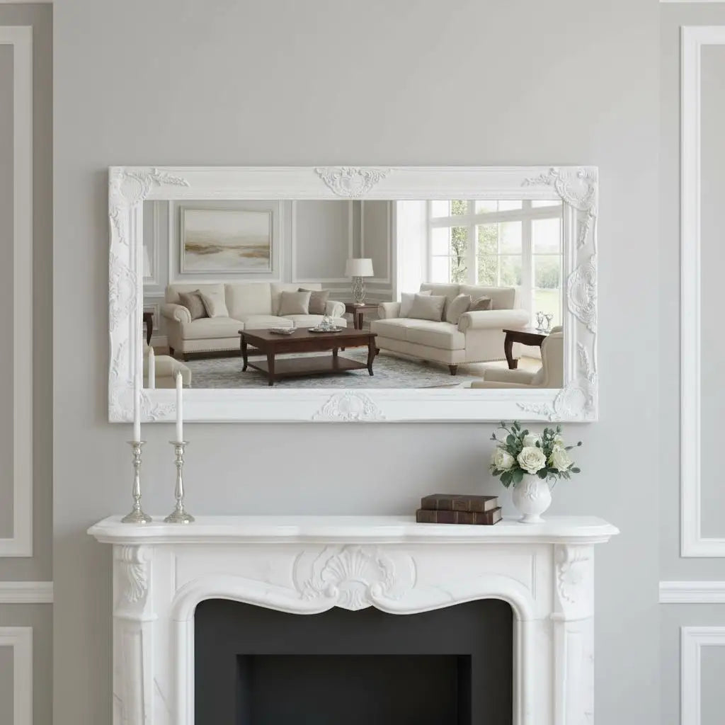 Miroir mural baroque blanc en relief
