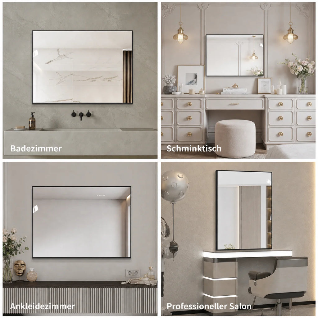 Miroir mural rectangulaire cadre aluminium noir 60x80 cm