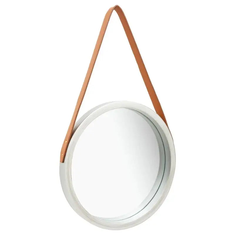 Miroir rond sangle cuir vintage
