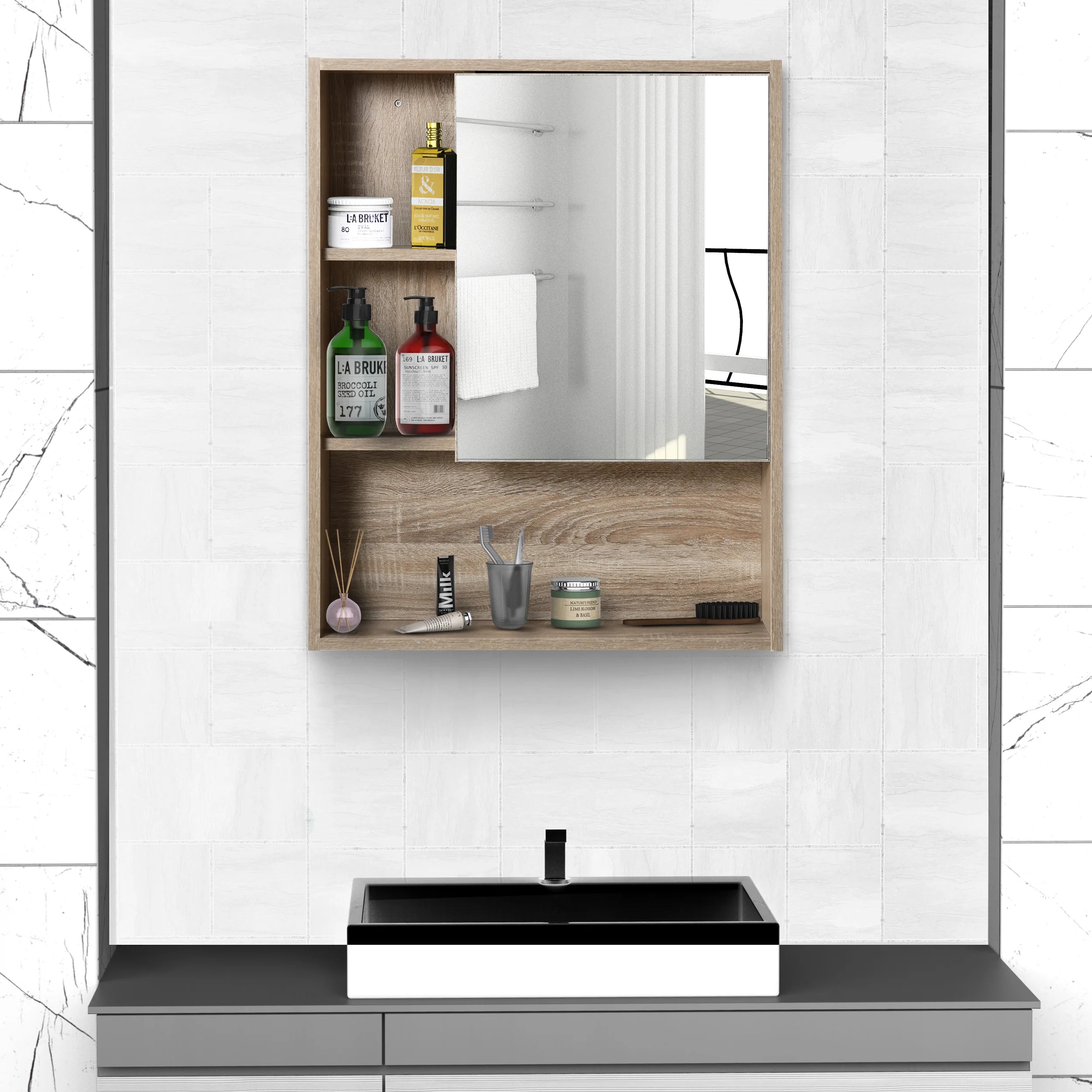 Armoire de toilette chêne 5 compartiments