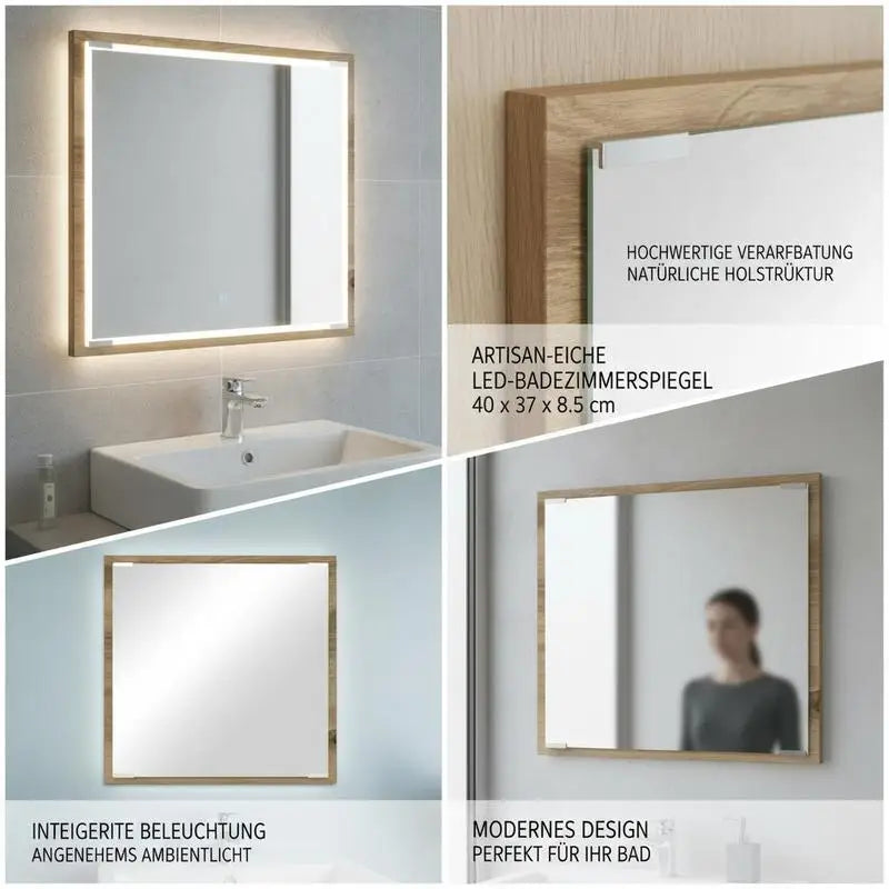 Miroir LED chêne artisanal