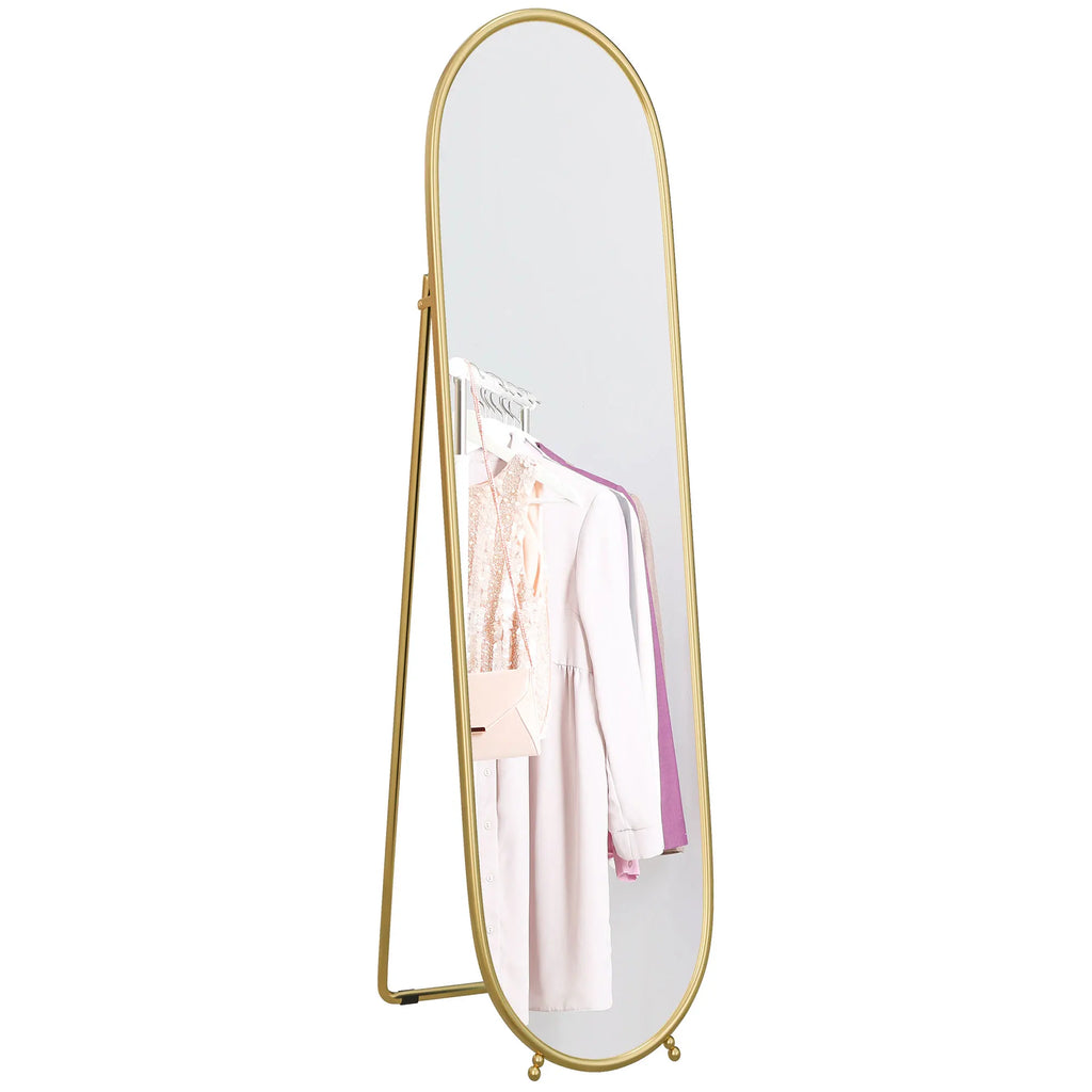 Grand miroir sur pied ovale doré