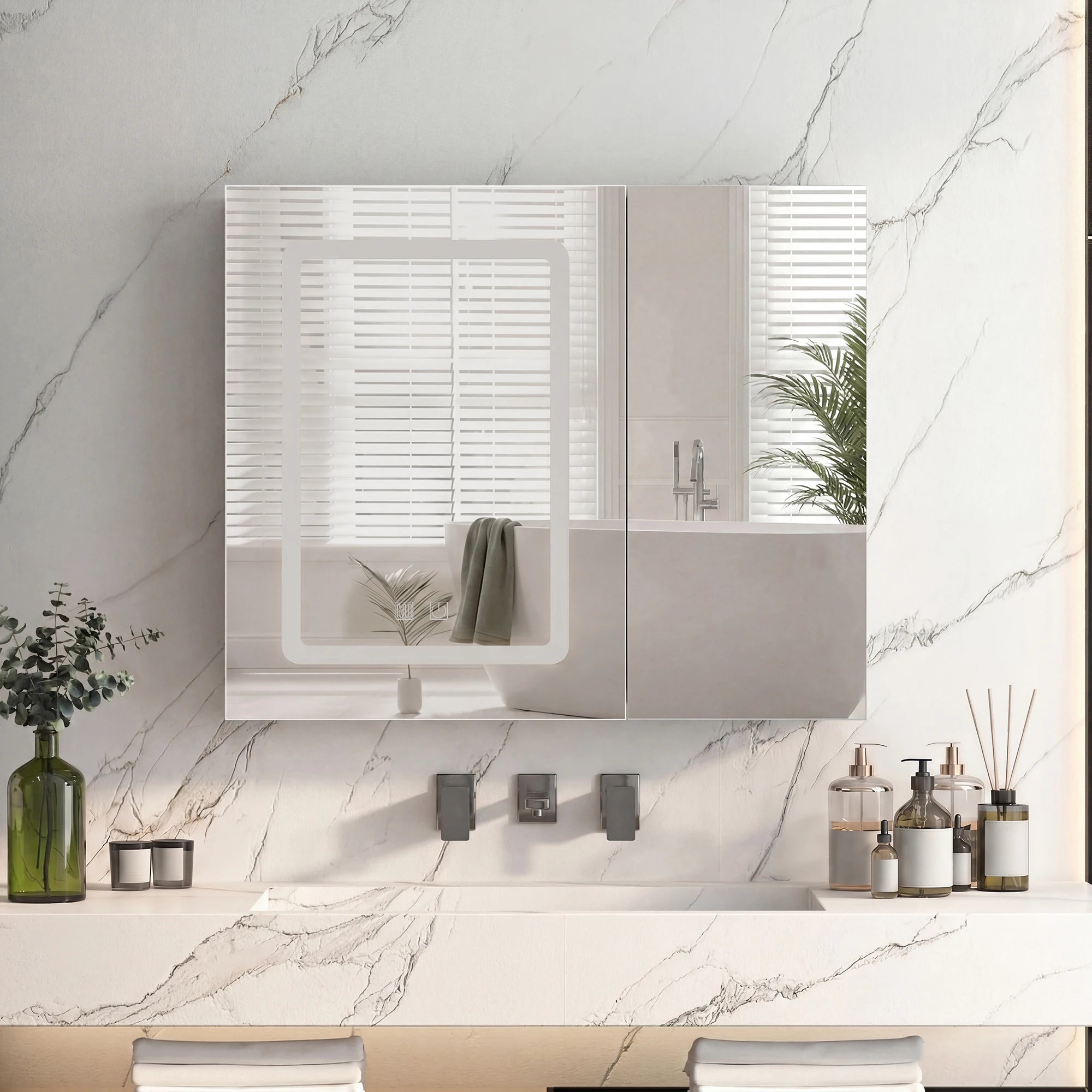 Armoire de toilette LED anti-buée blanche