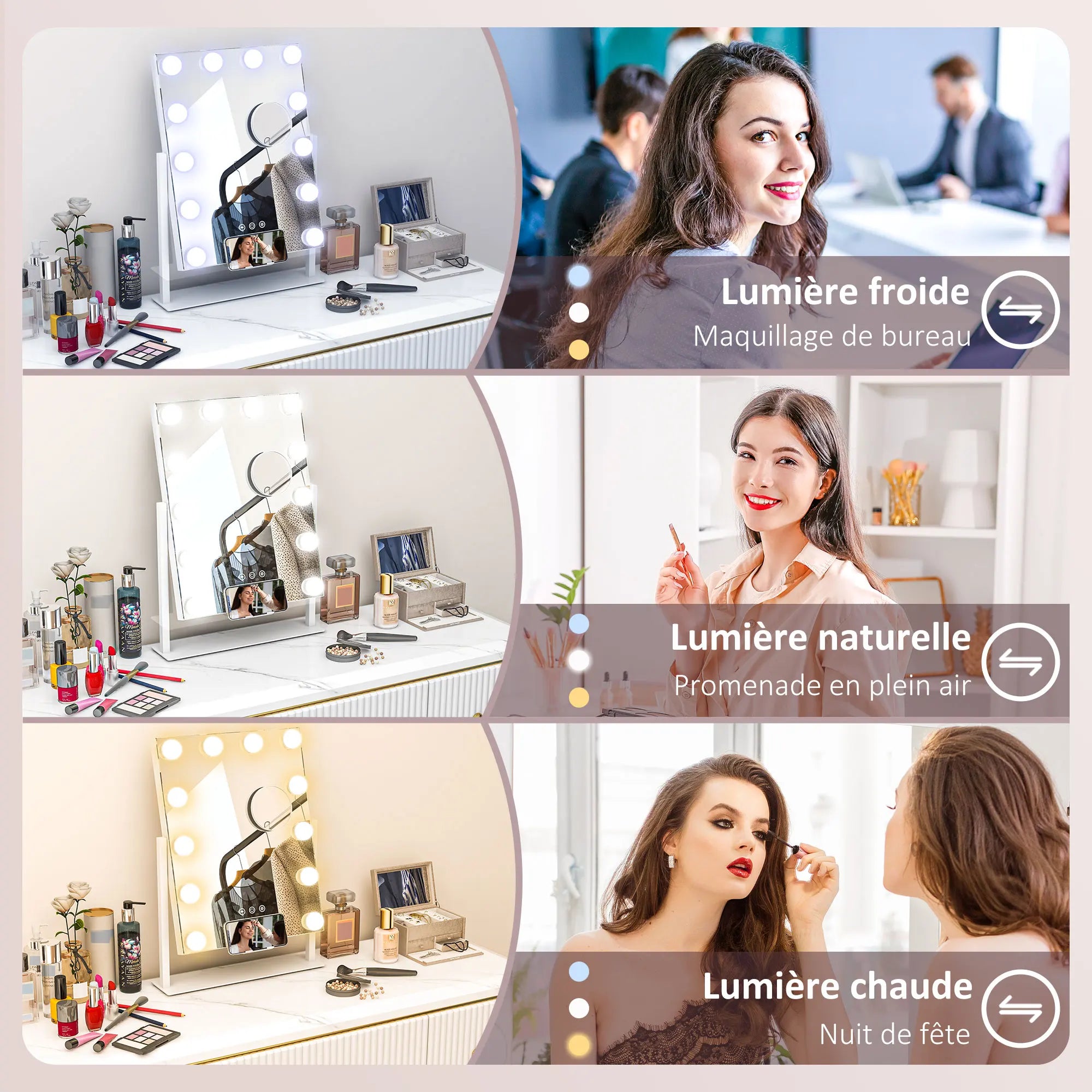Miroir Hollywood LED grossissant x10