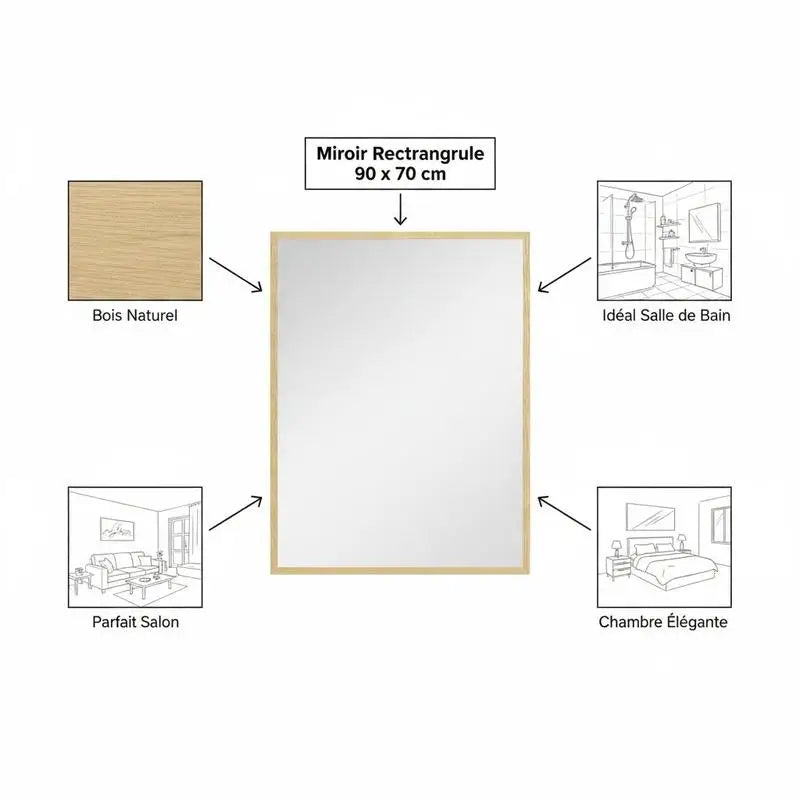 Miroir rectangulaire bois naturel