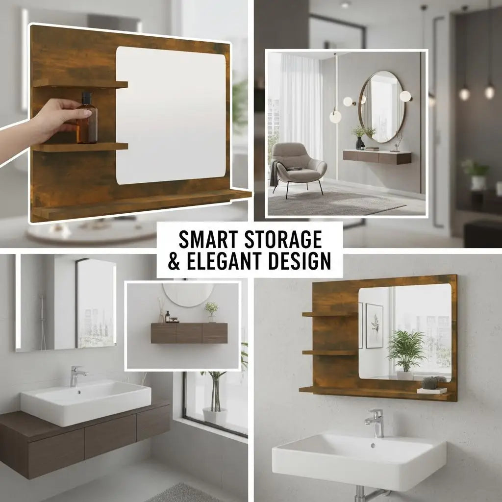 Miroir salle de bain tablette chêne fumé
