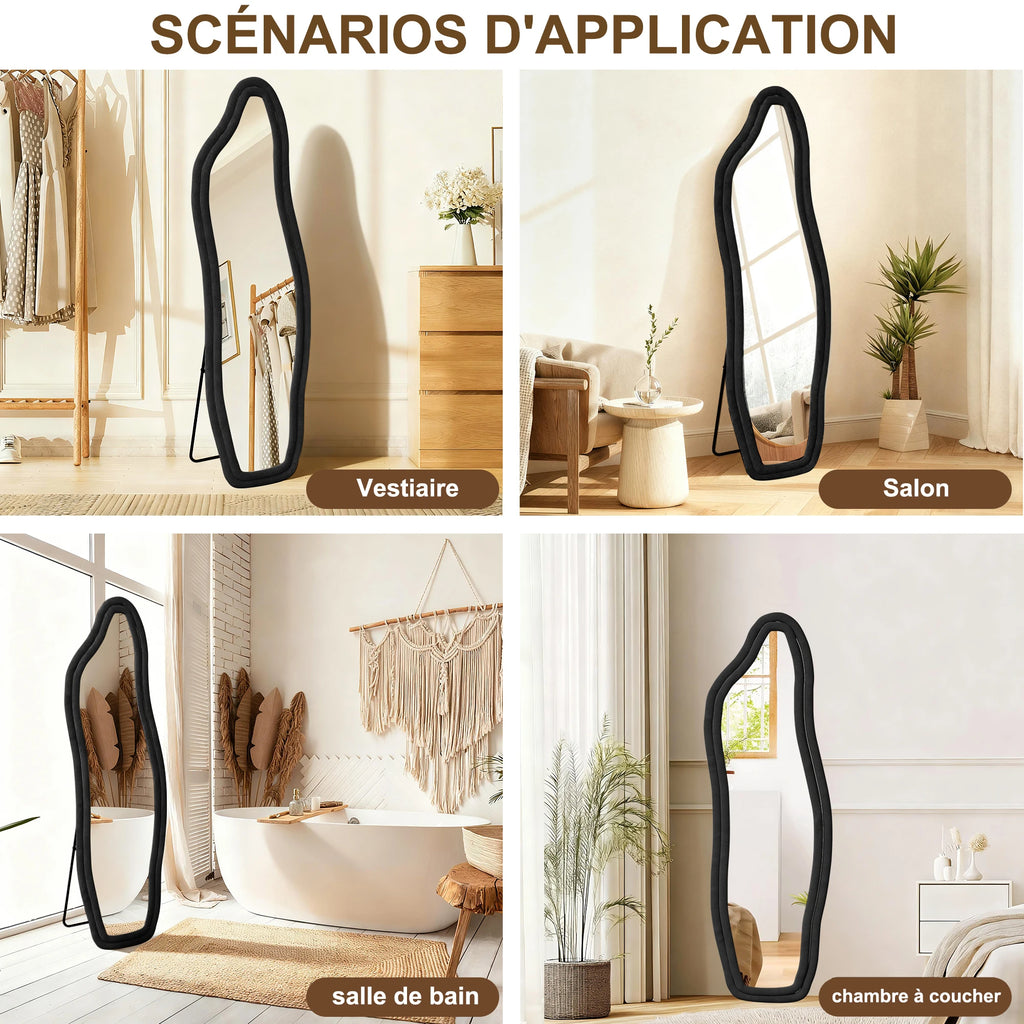Miroir pleine longueur ondulé velours noir