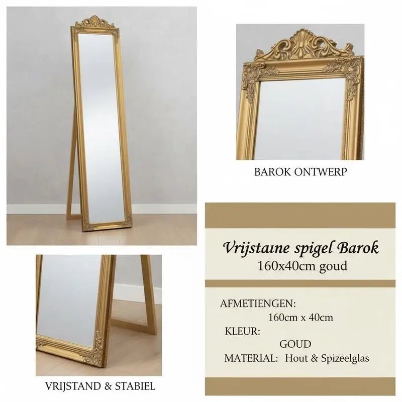 Miroir sur pied baroque doré