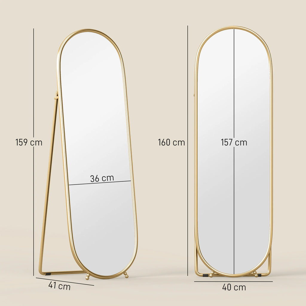 Grand miroir sur pied ovale doré