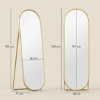Grand miroir sur pied ovale doré