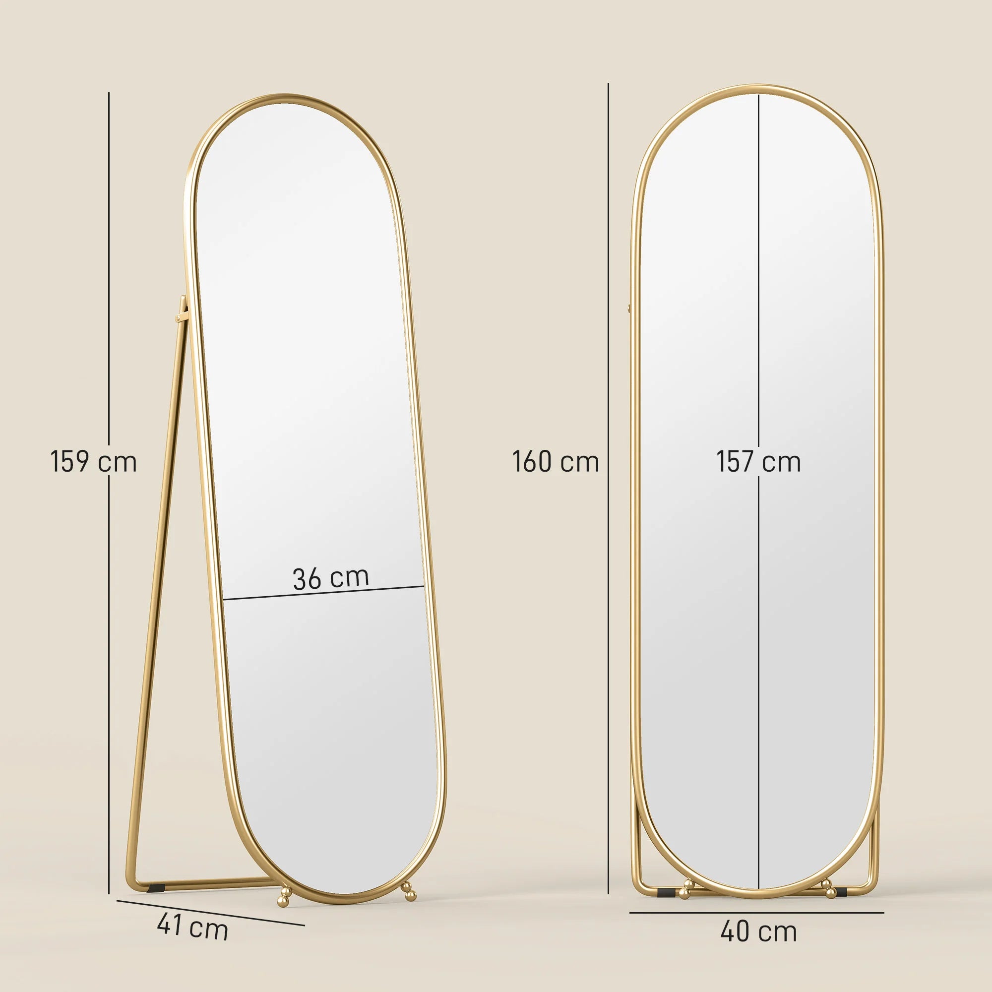 Grand miroir sur pied ovale doré