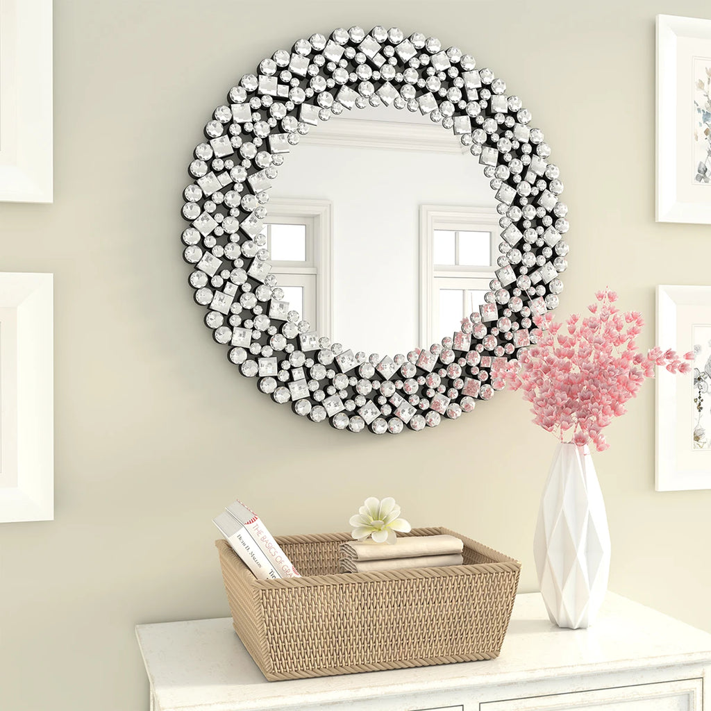 Miroir rond accent cristal luxe